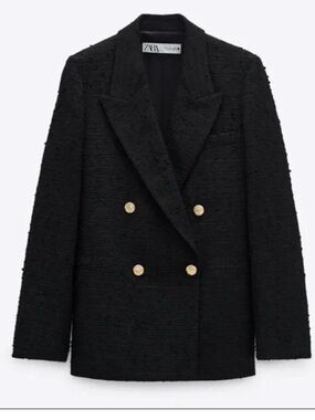Zara women’s Black Textured Blazer with Gold Buttons